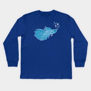 Darker Blue Beta Fish Making a Bubble Nest Kids Long Sleeve T-Shirt